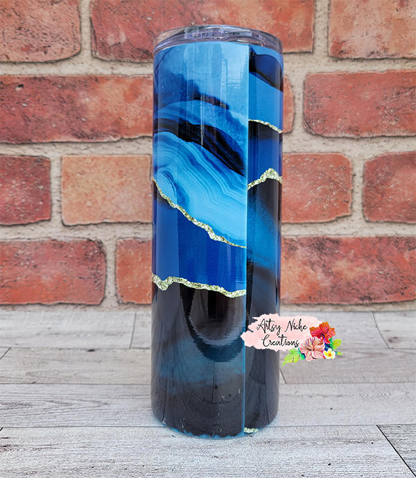 20 oz Blue and Gold Alcohol Ink Sublimation Tumbler - Imperfect