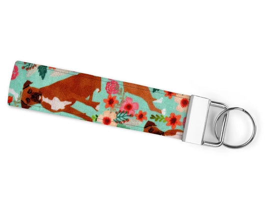 Boxer Dog Floral Print Wristlet