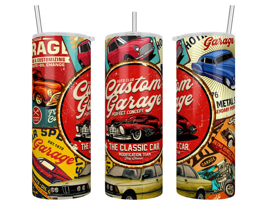 20 oz Custom Garage Classic Car Sublimation Tumbler