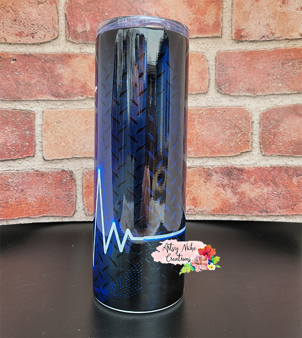 20 oz Skinny EMS Star of Life Blue Diamond Plate Sublimation Tumbler - Imperfect