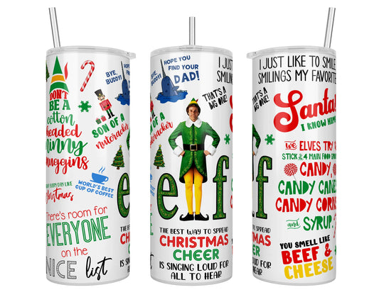 20 oz Holographic Skinny Elf Christmas Cheer Sublimation Tumbler