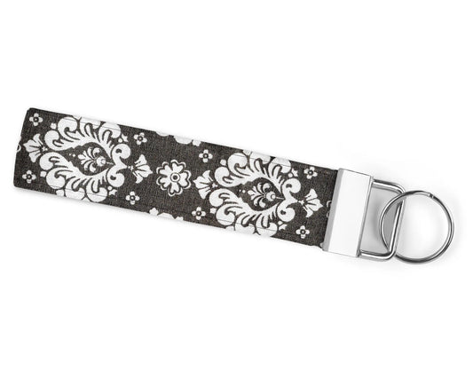 Grey Damask Wristlet