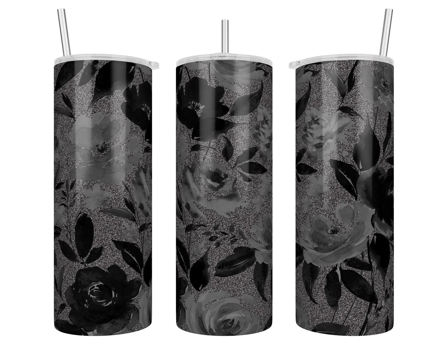 25 oz Silver Glitter Coated Floral Sublimation Tumbler
