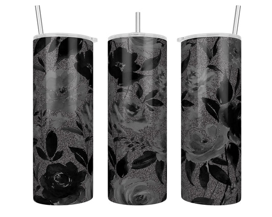 25 oz Silver Glitter Coated Floral Sublimation Tumbler