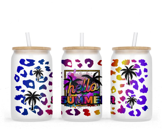 16 oz Sublimation Frosted Glass Can Hello Summer
