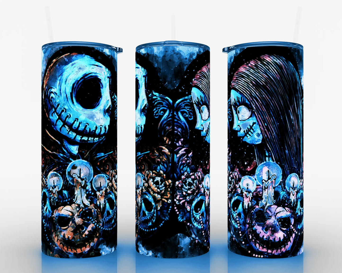 20 oz Skinny Jack and Sally Pumpkin Heads Sublimation Tumbler