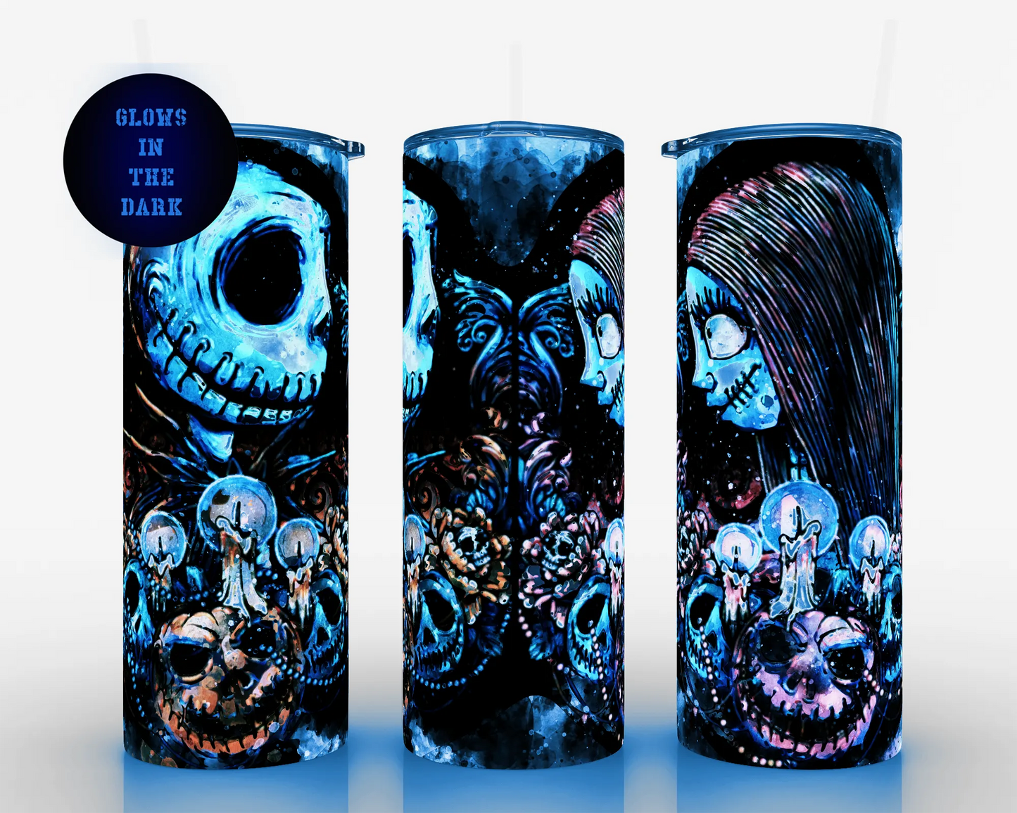 20 oz Skinny Jack and Sally Pumpkin Heads Sublimation Tumbler