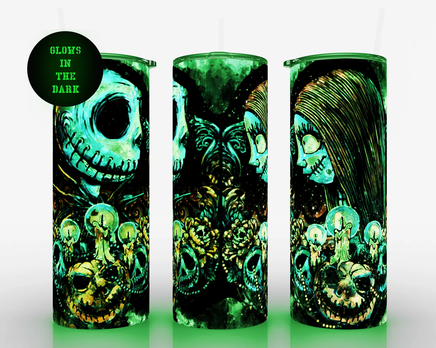 20 oz Skinny Jack and Sally Pumpkin Heads Sublimation Tumbler