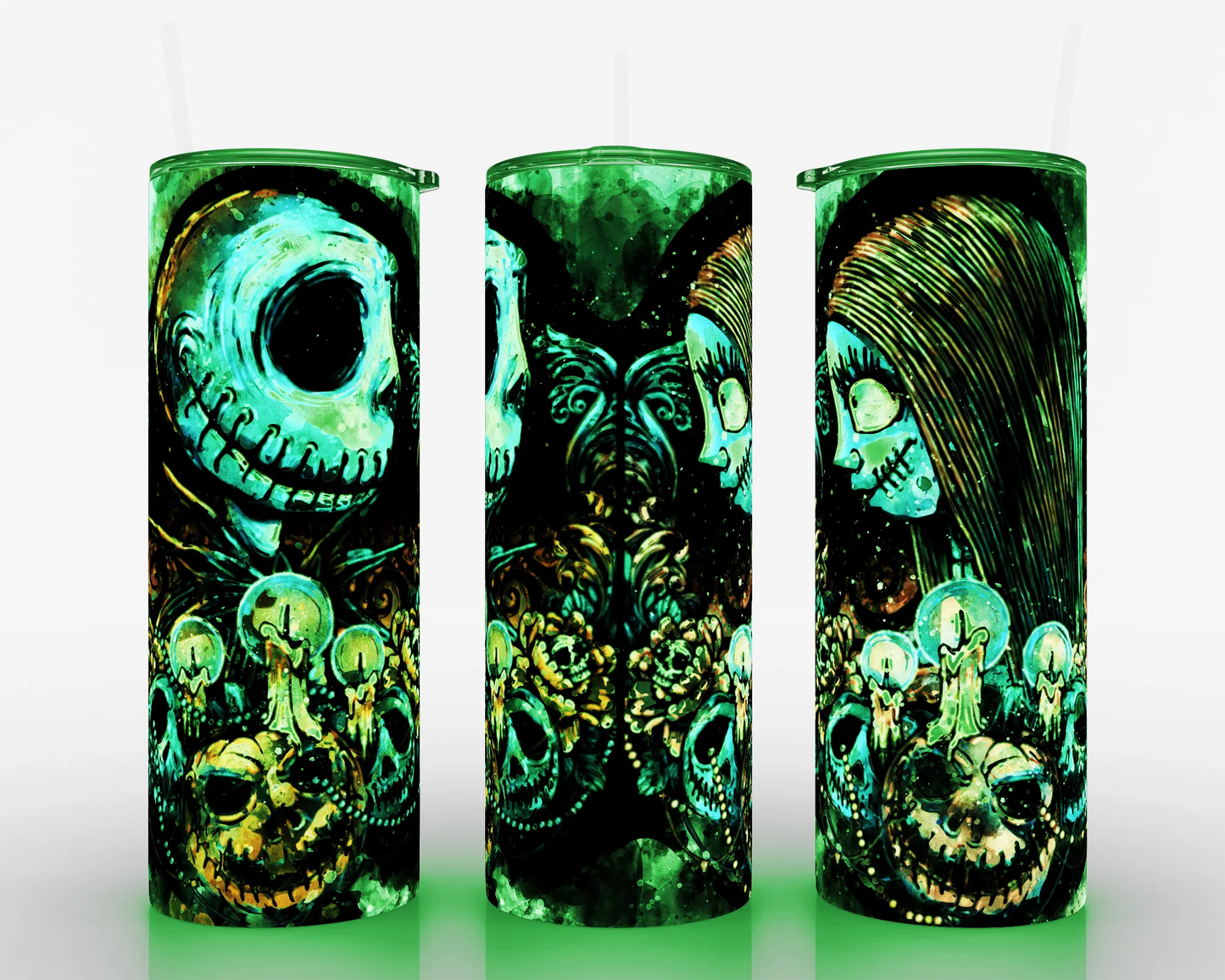 20 oz Skinny Jack and Sally Pumpkin Heads Sublimation Tumbler