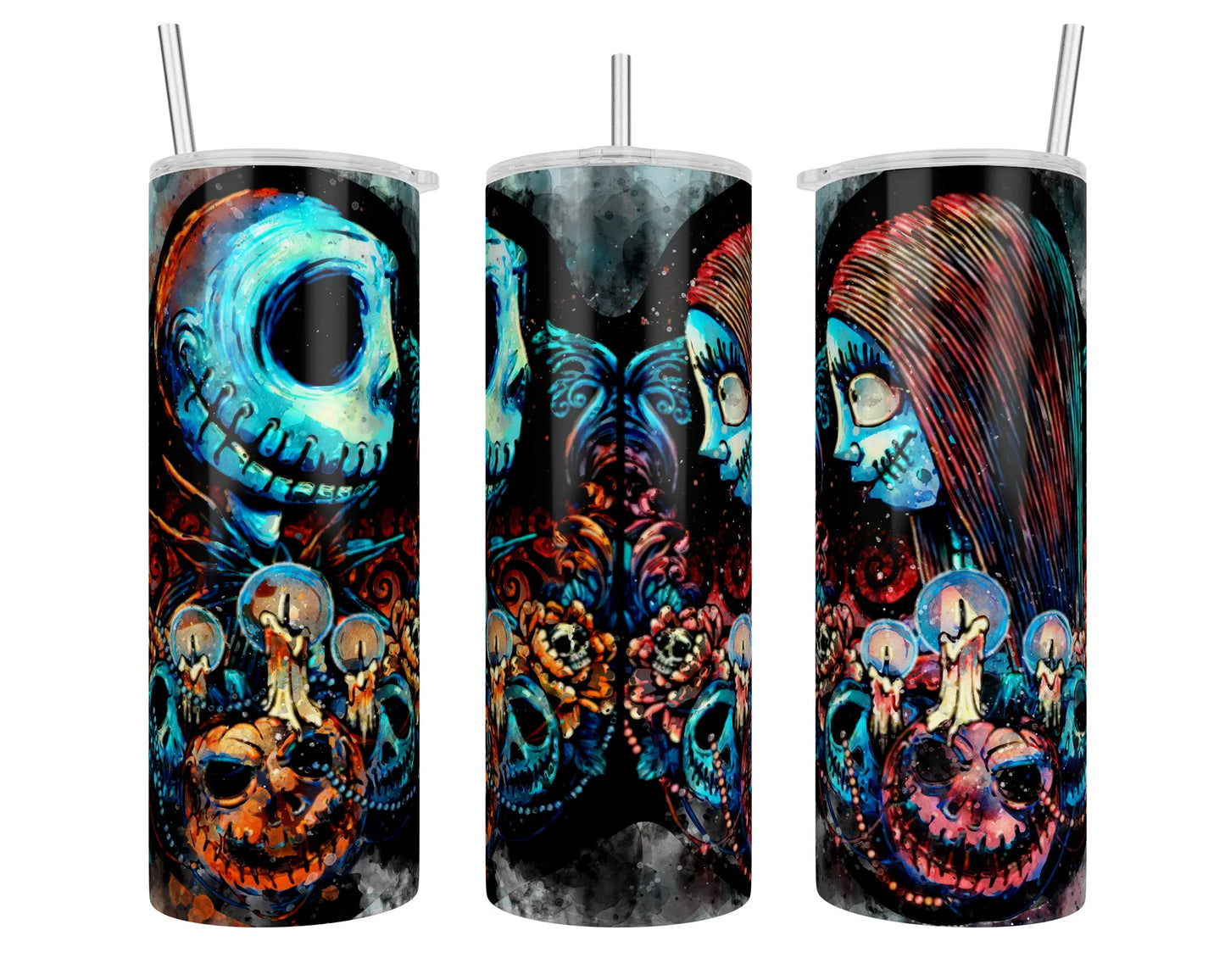 20 oz Skinny Jack and Sally Pumpkin Heads Sublimation Tumbler