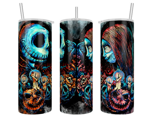 20 oz Skinny Jack and Sally Pumpkin Heads Sublimation Tumbler