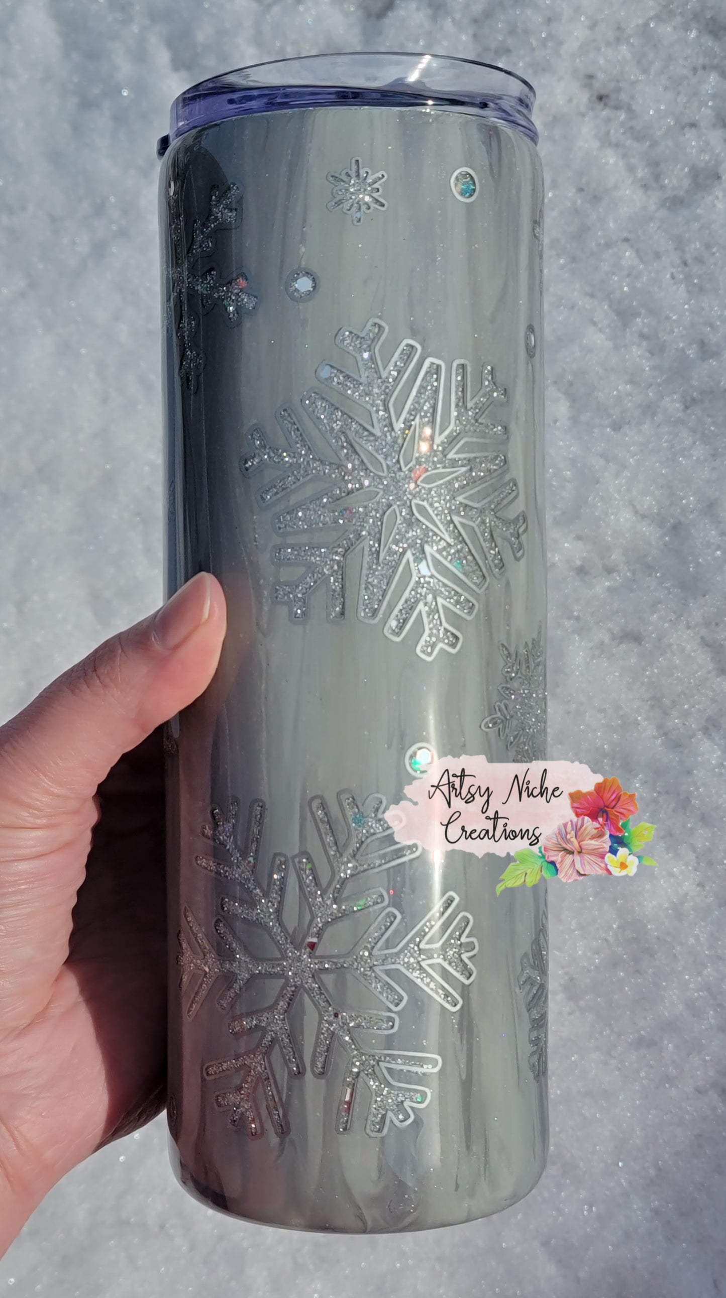 20 oz Silver Dirty Pour Peekaboo Snowflake Epoxy Tumbler