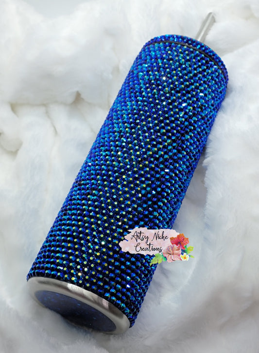 20 oz Slurp Jet Blue Aurora Borealis Rhinestone Tumbler