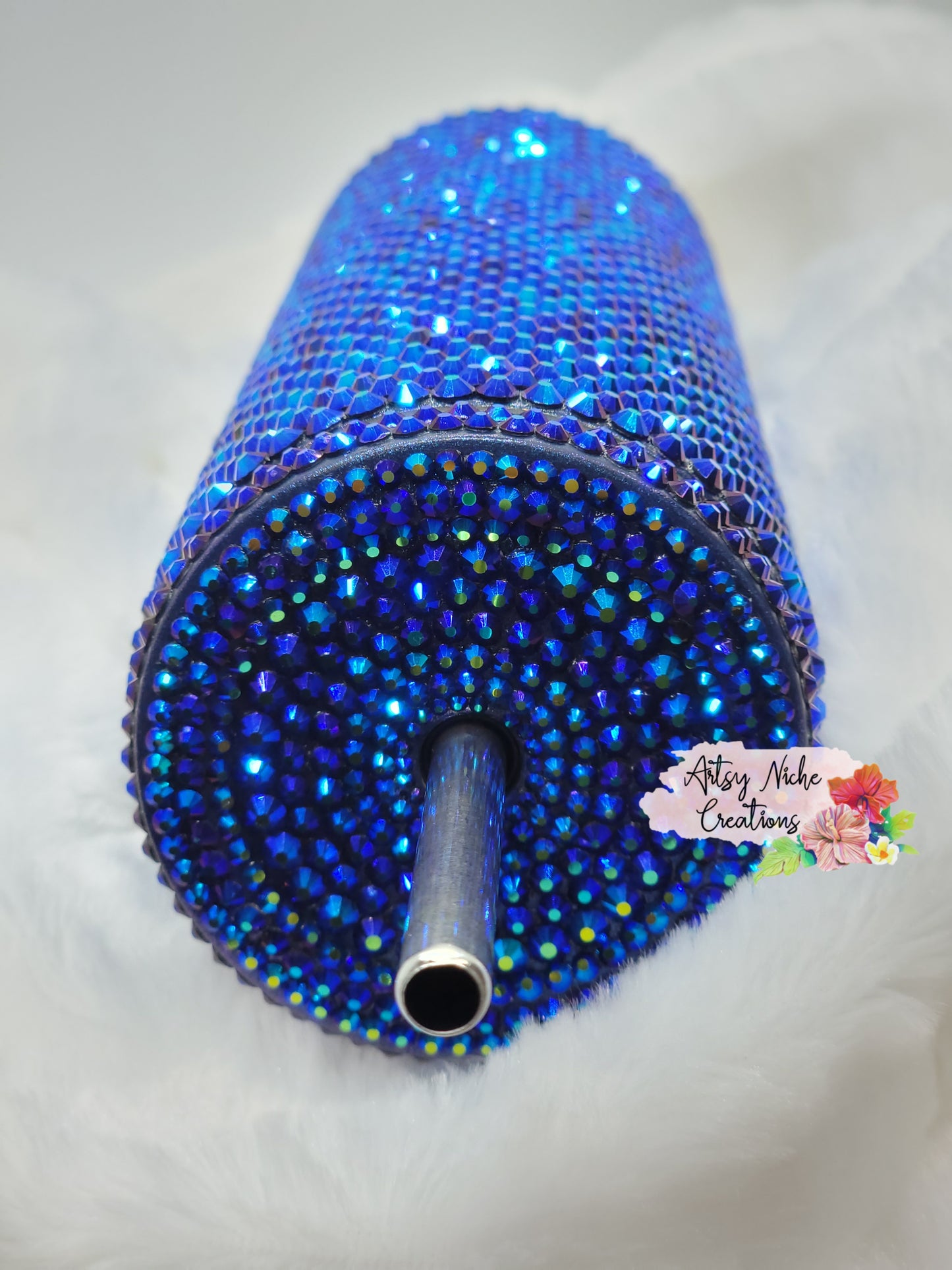 20 oz Slurp Jet Blue Aurora Borealis Rhinestone Tumbler