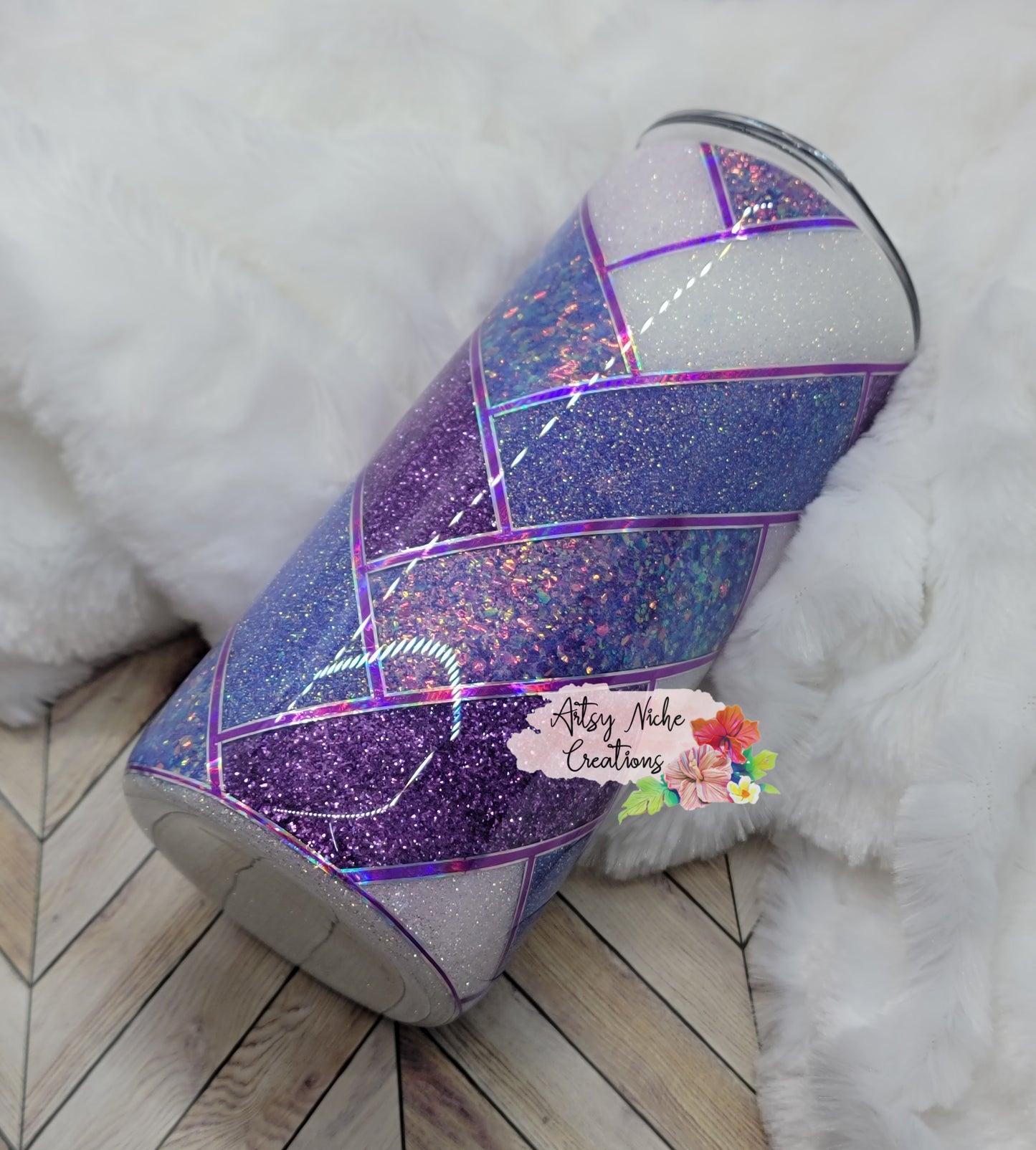 15 oz Purple Glitter Herringbone Epoxy Tumbler