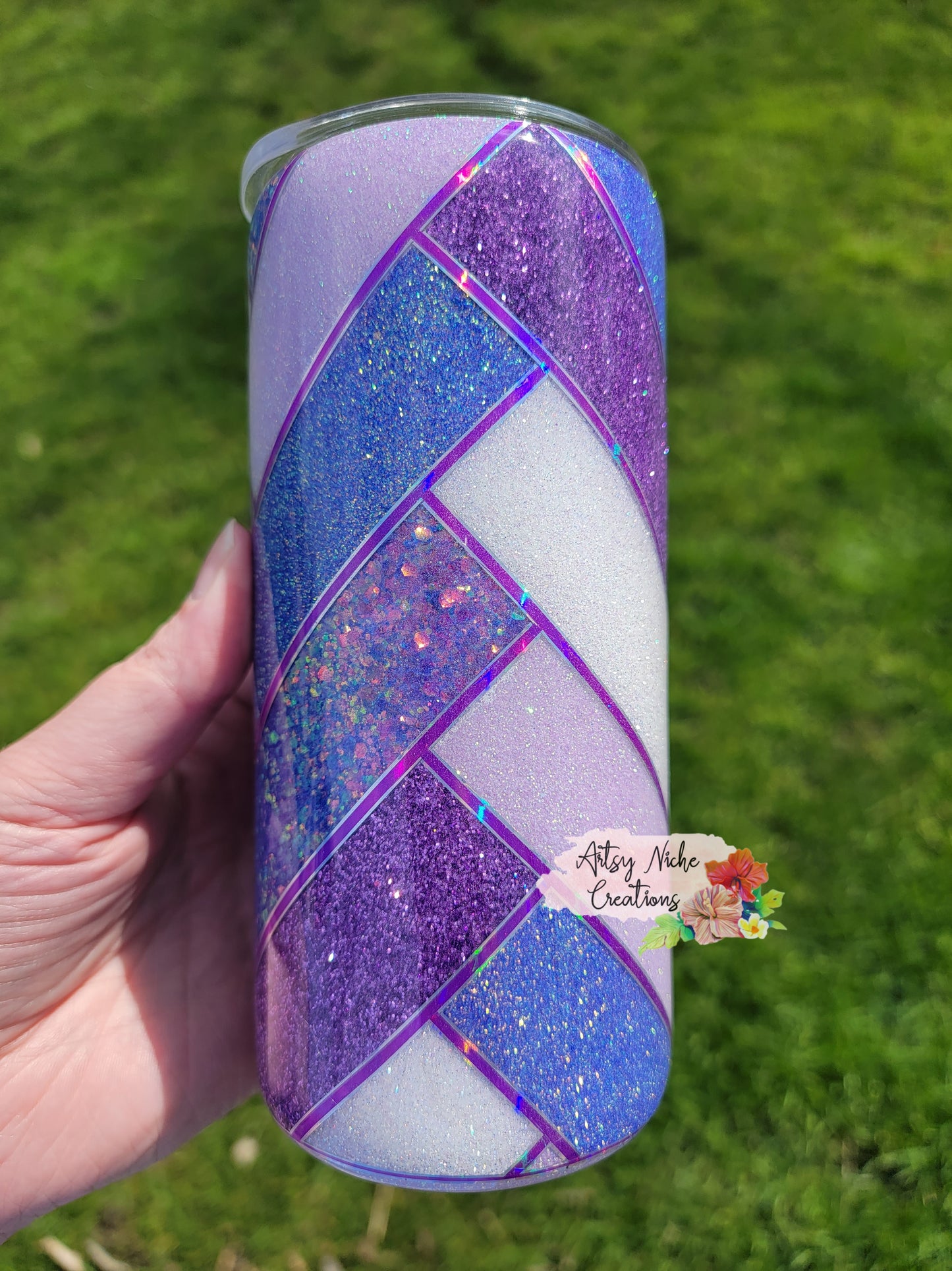 15 oz Purple Glitter Herringbone Epoxy Tumbler