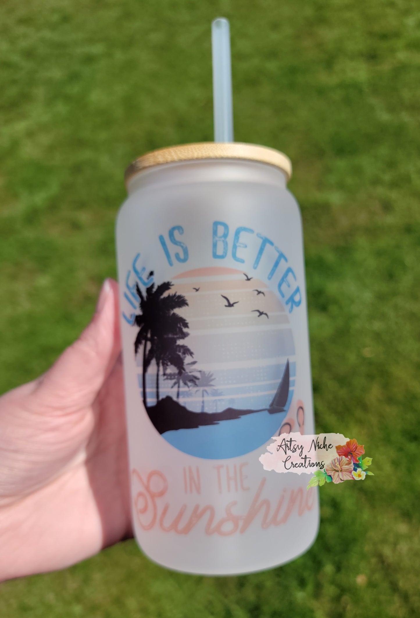Life is Better in the Sunshine 16oz Frosted Glass Can Set