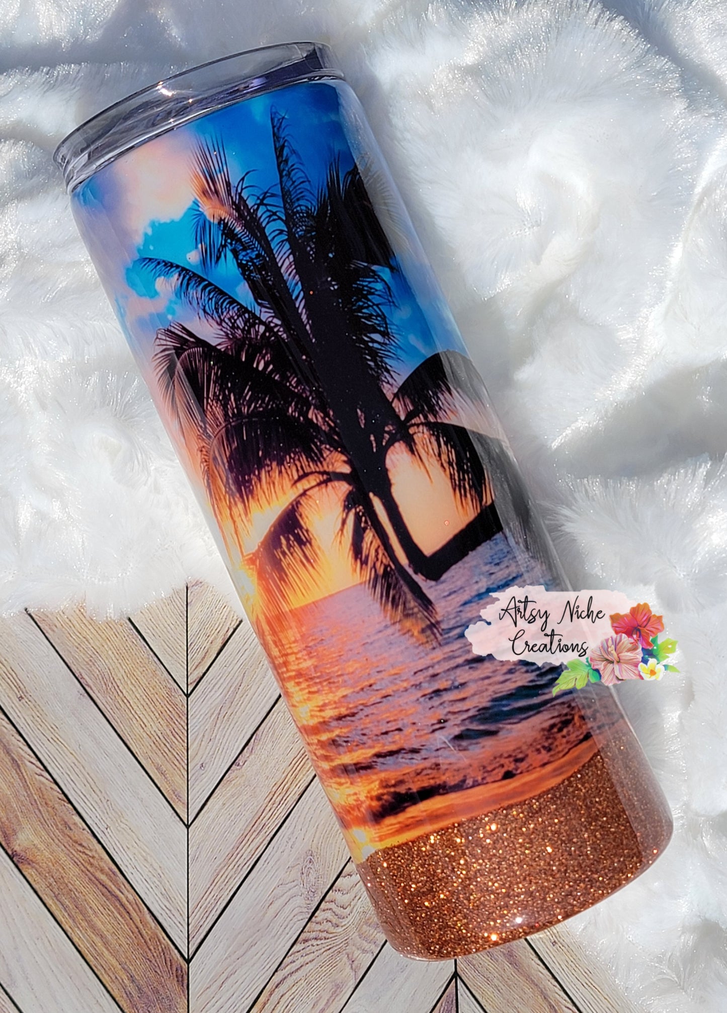 20 oz Palm Tree Golden Sunset Epoxy Tumbler