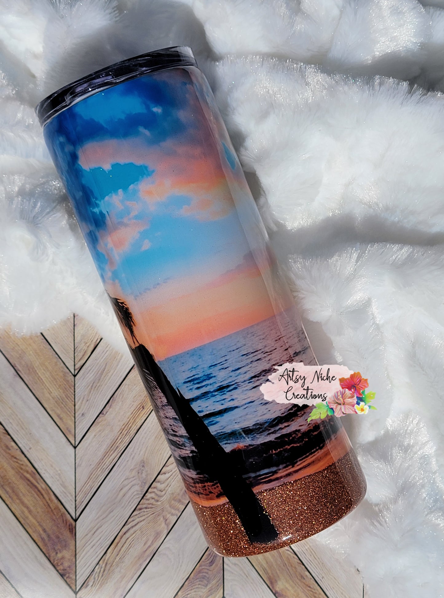 20 oz Palm Tree Golden Sunset Epoxy Tumbler