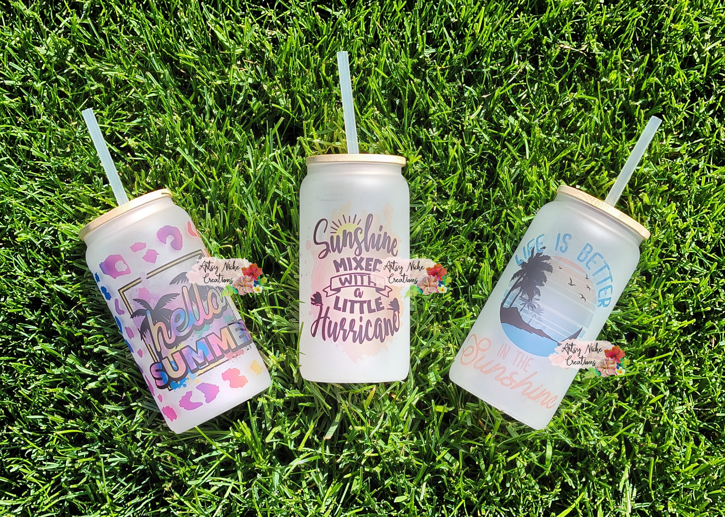 16 oz Sublimation Frosted Glass Can Sunshine Mixed with Hurricane