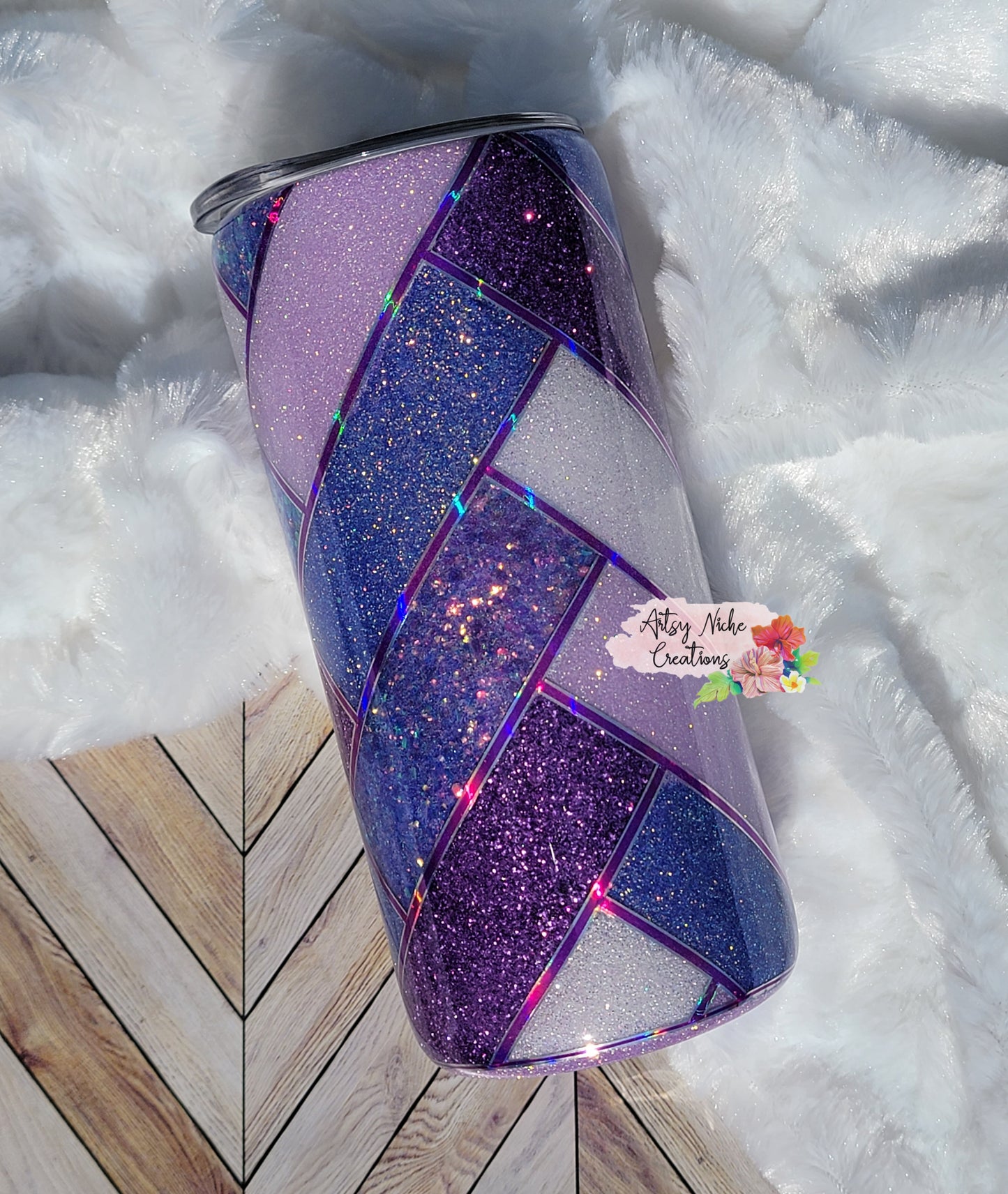 15 oz Purple Glitter Herringbone Epoxy Tumbler