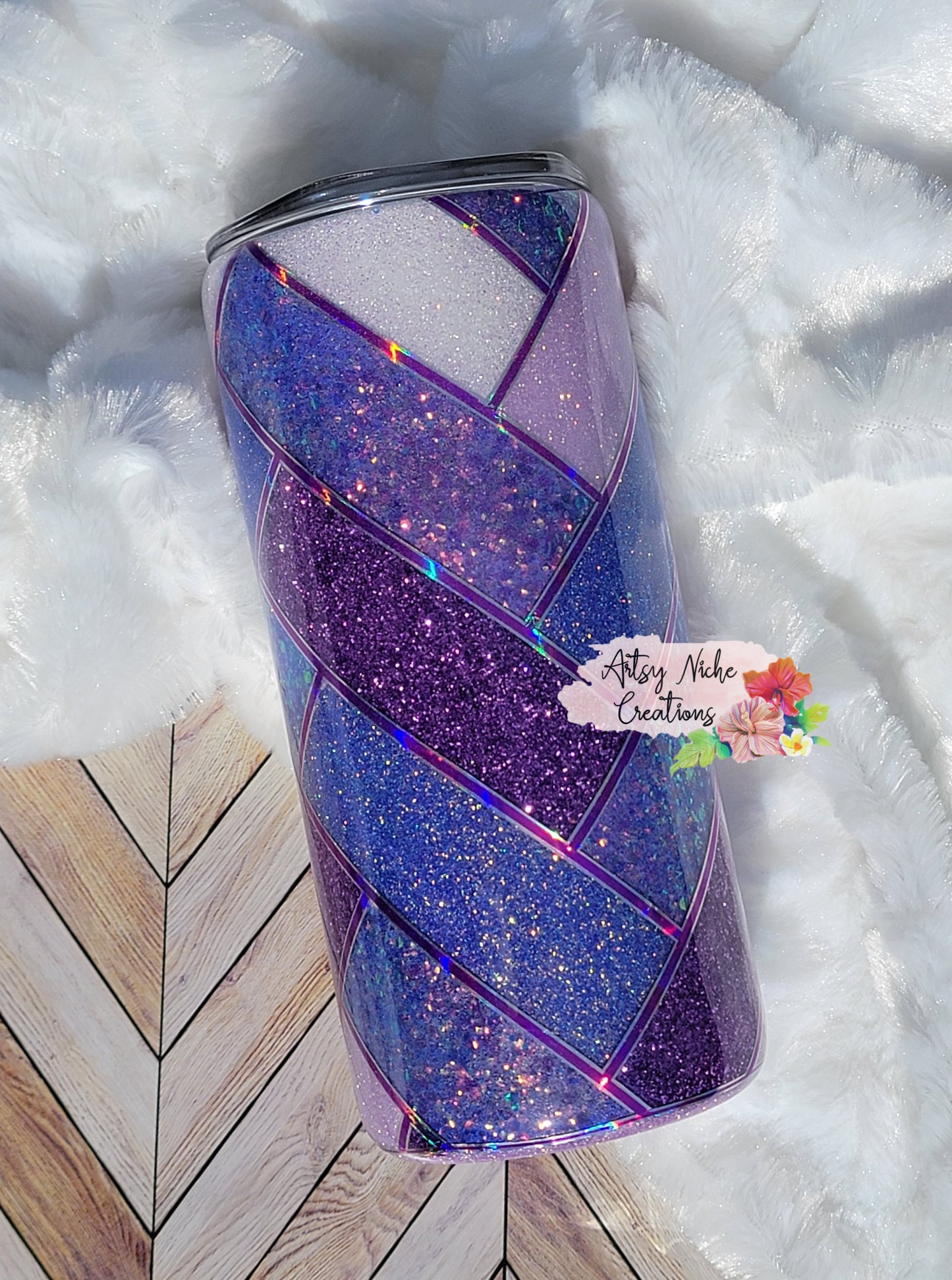 15 oz Purple Glitter Herringbone Epoxy Tumbler