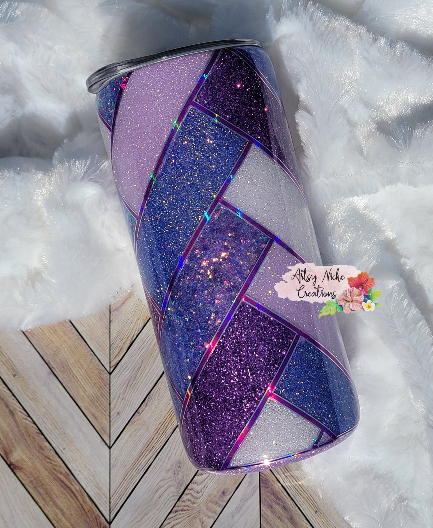 15 oz Purple Glitter Herringbone Epoxy Tumbler