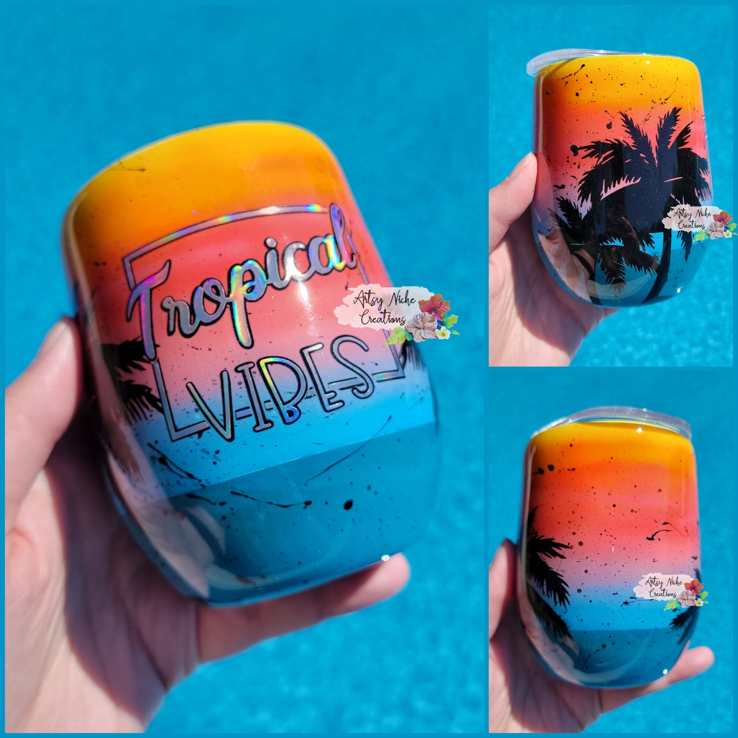 12 oz Airbrush Tropical Vibes Epoxy Wine Tumbler