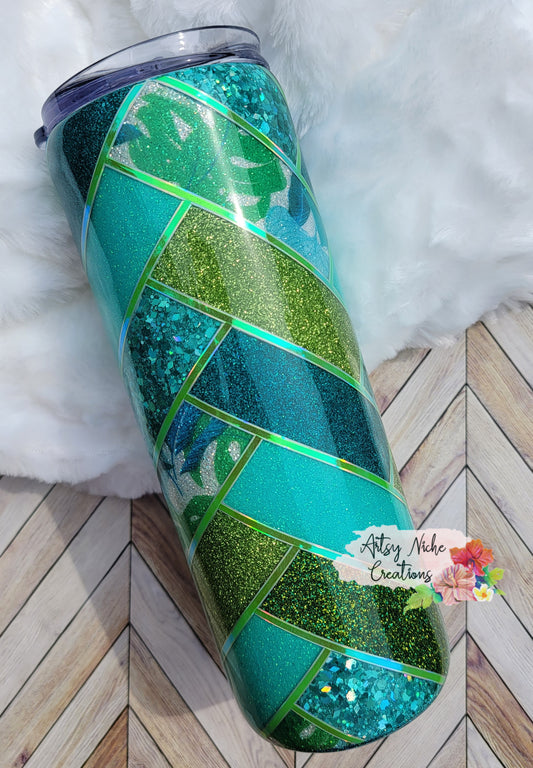 20 oz Skinny Tropical Herringbone Epoxy Tumbler Set