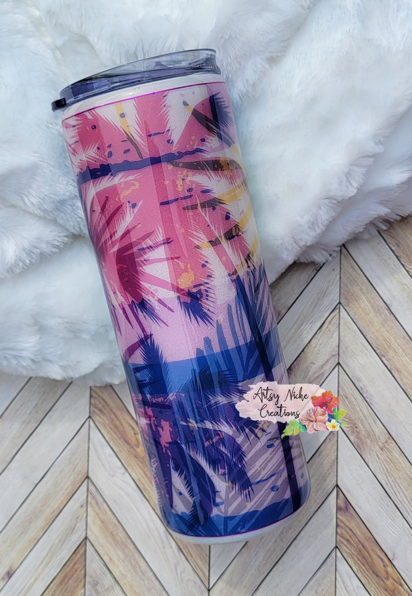 20 oz Skinny Glow-in-the-Dark Blue Palm Tree Epoxy Tumbler Set