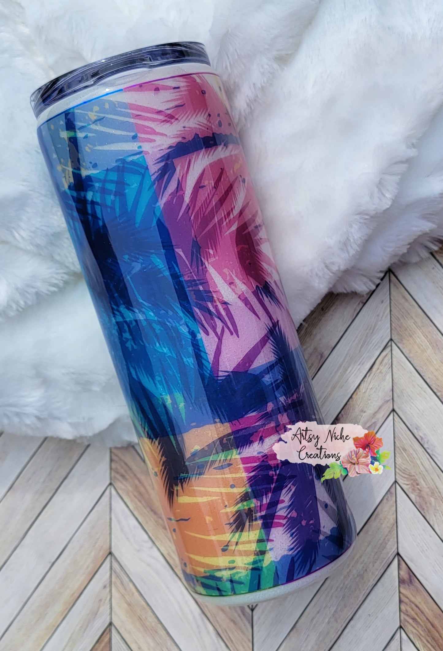 20 oz Skinny Glow-in-the-Dark Blue Palm Tree Epoxy Tumbler Set