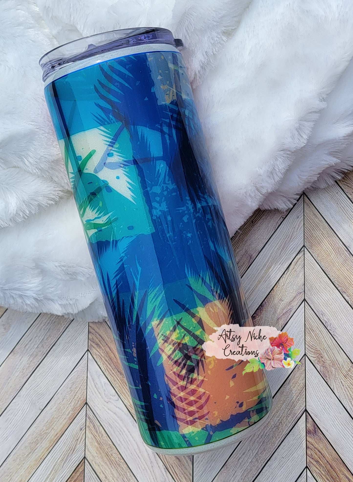 20 oz Skinny Glow-in-the-Dark Blue Palm Tree Epoxy Tumbler Set