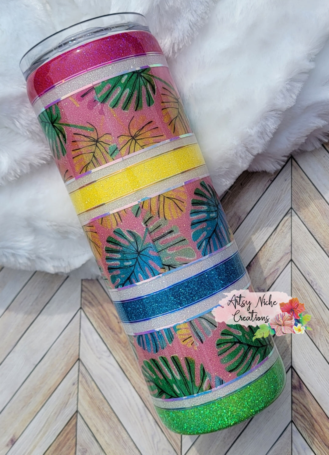 20 oz Skinny Striped Monstera Epoxy Tumbler Set