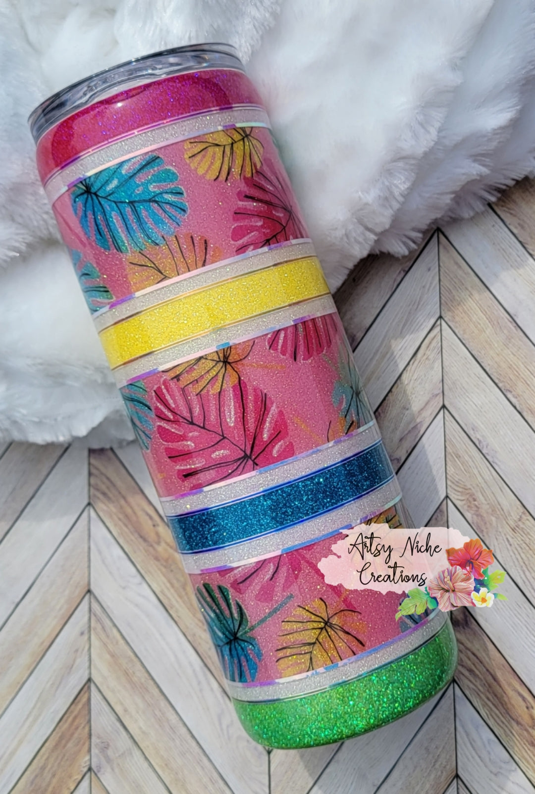 20 oz Skinny Striped Monstera Epoxy Tumbler Set