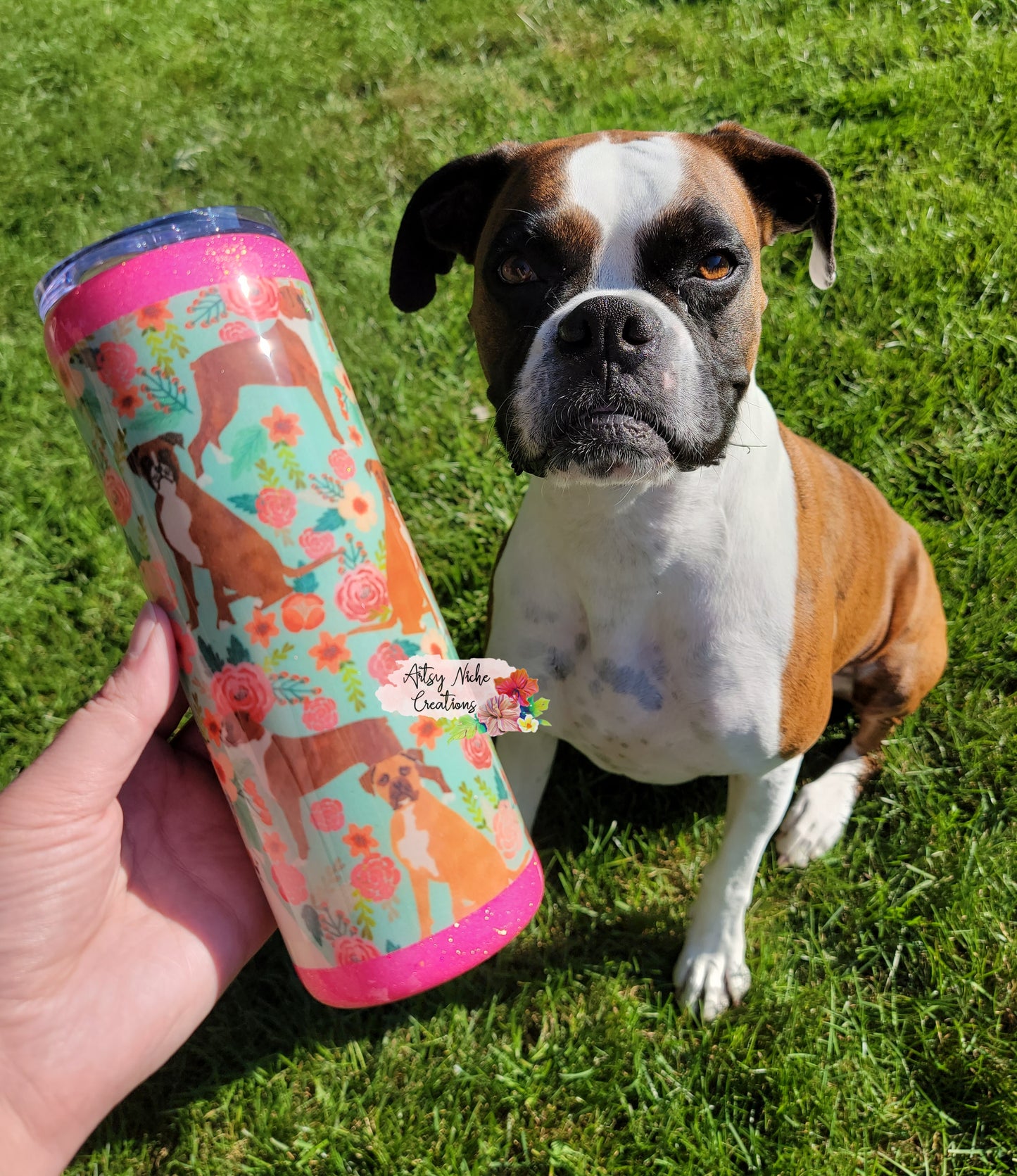 20 oz Boxer Dog Flower Print Epoxy Tumbler