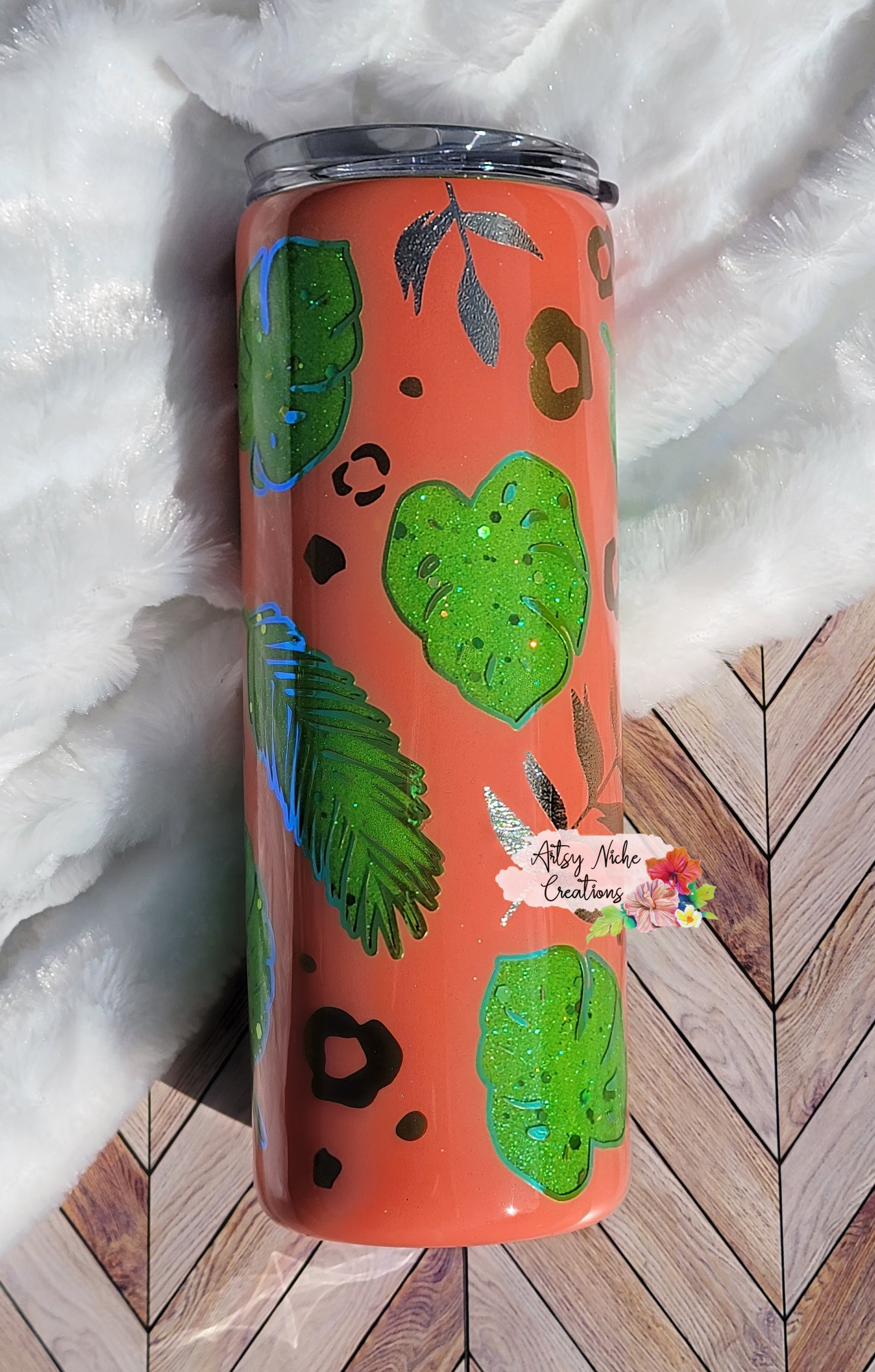 20 oz Skinny Coral Peekaboo Tropical Epoxy Tumbler