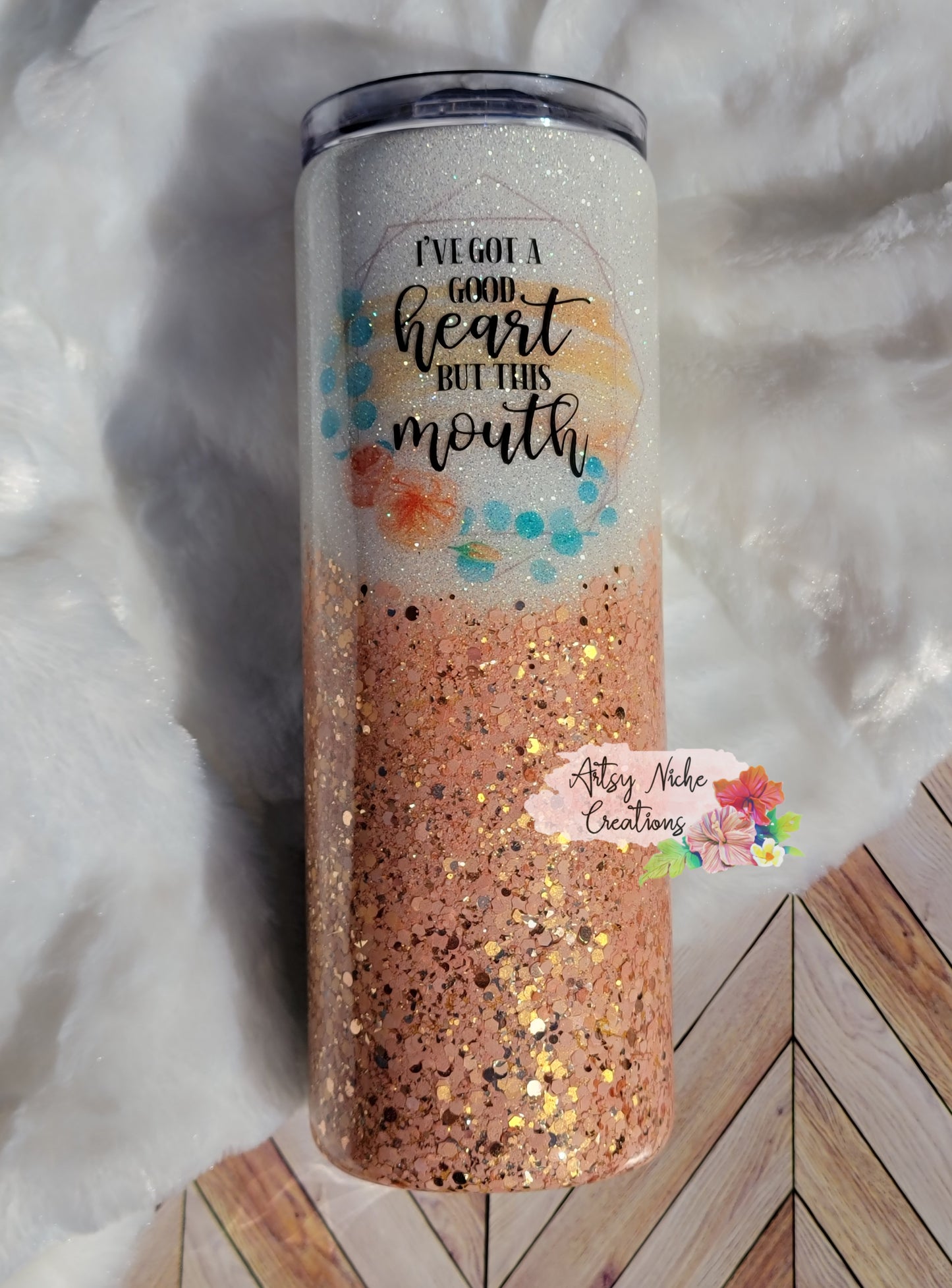 20 oz Peach Floral I've Got A Good Heart Split Epoxy Tumbler