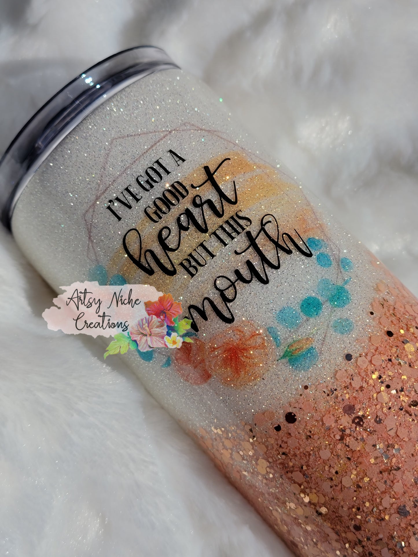 20 oz Peach Floral I've Got A Good Heart Split Epoxy Tumbler