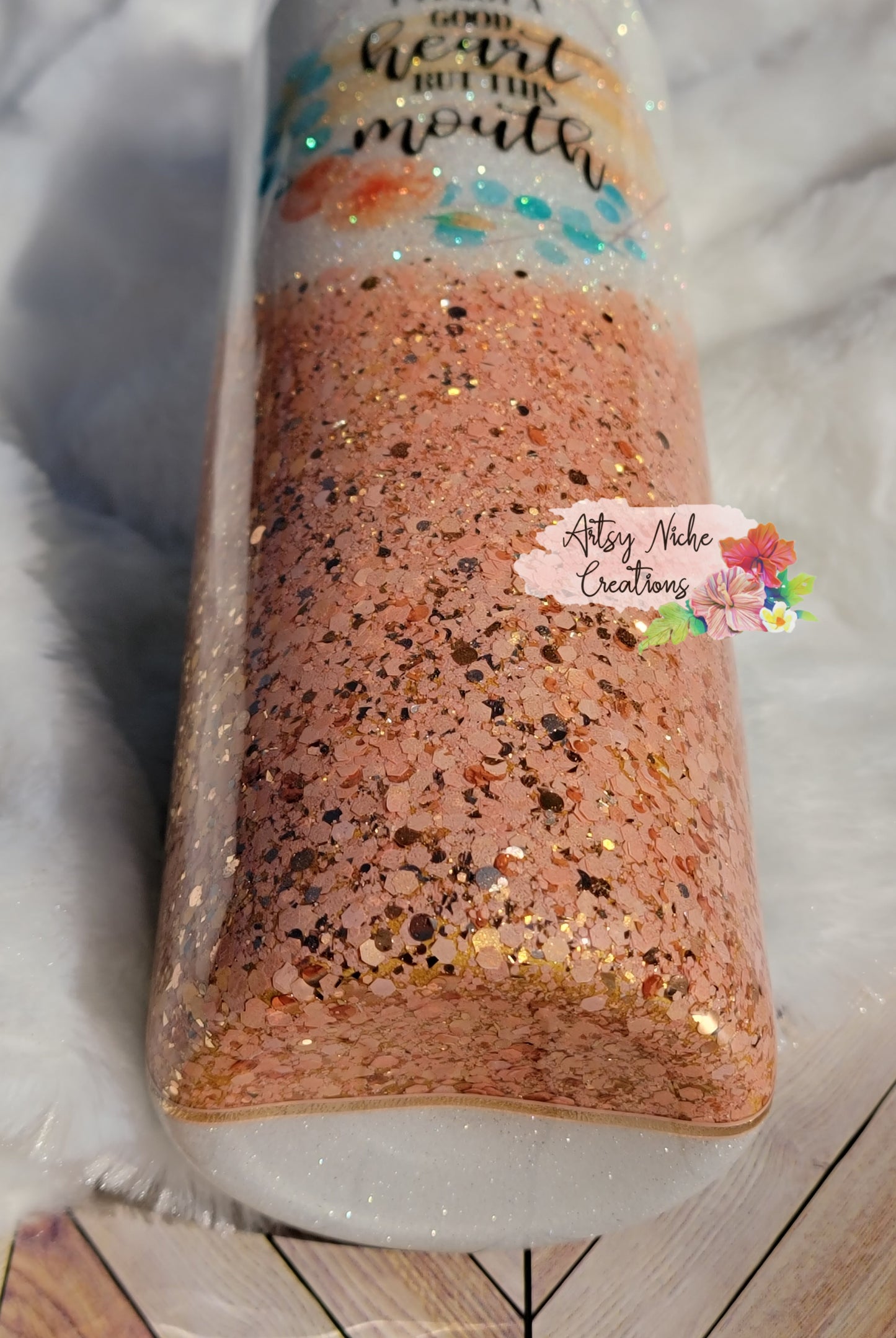 20 oz Peach Floral I've Got A Good Heart Split Epoxy Tumbler