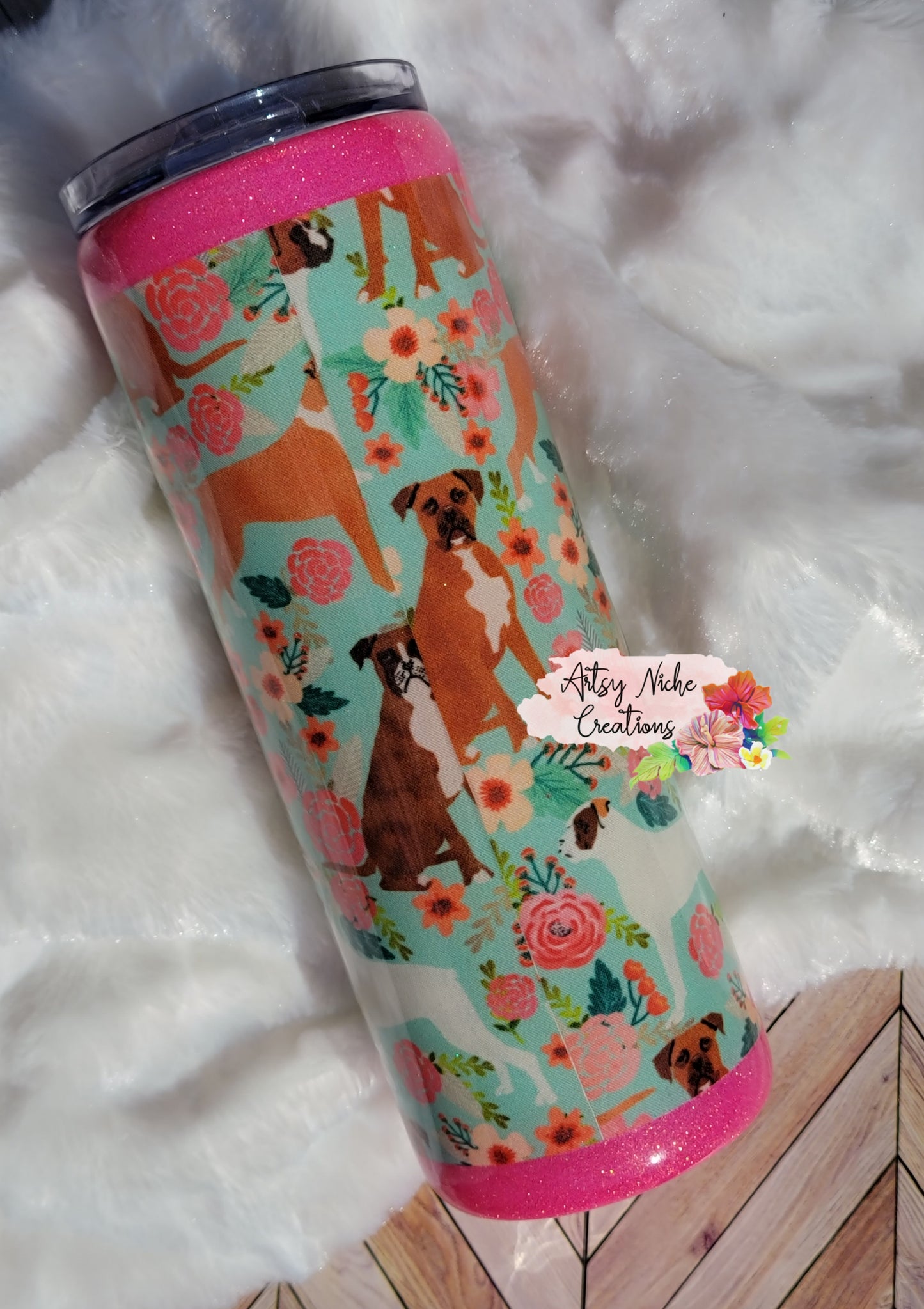 20 oz Boxer Dog Flower Print Epoxy Tumbler
