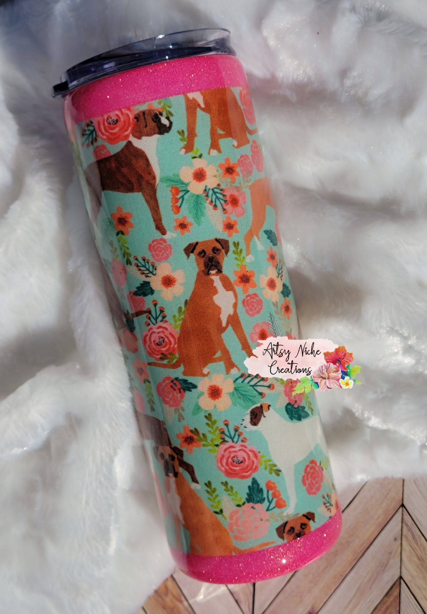 20 oz Boxer Dog Flower Print Epoxy Tumbler