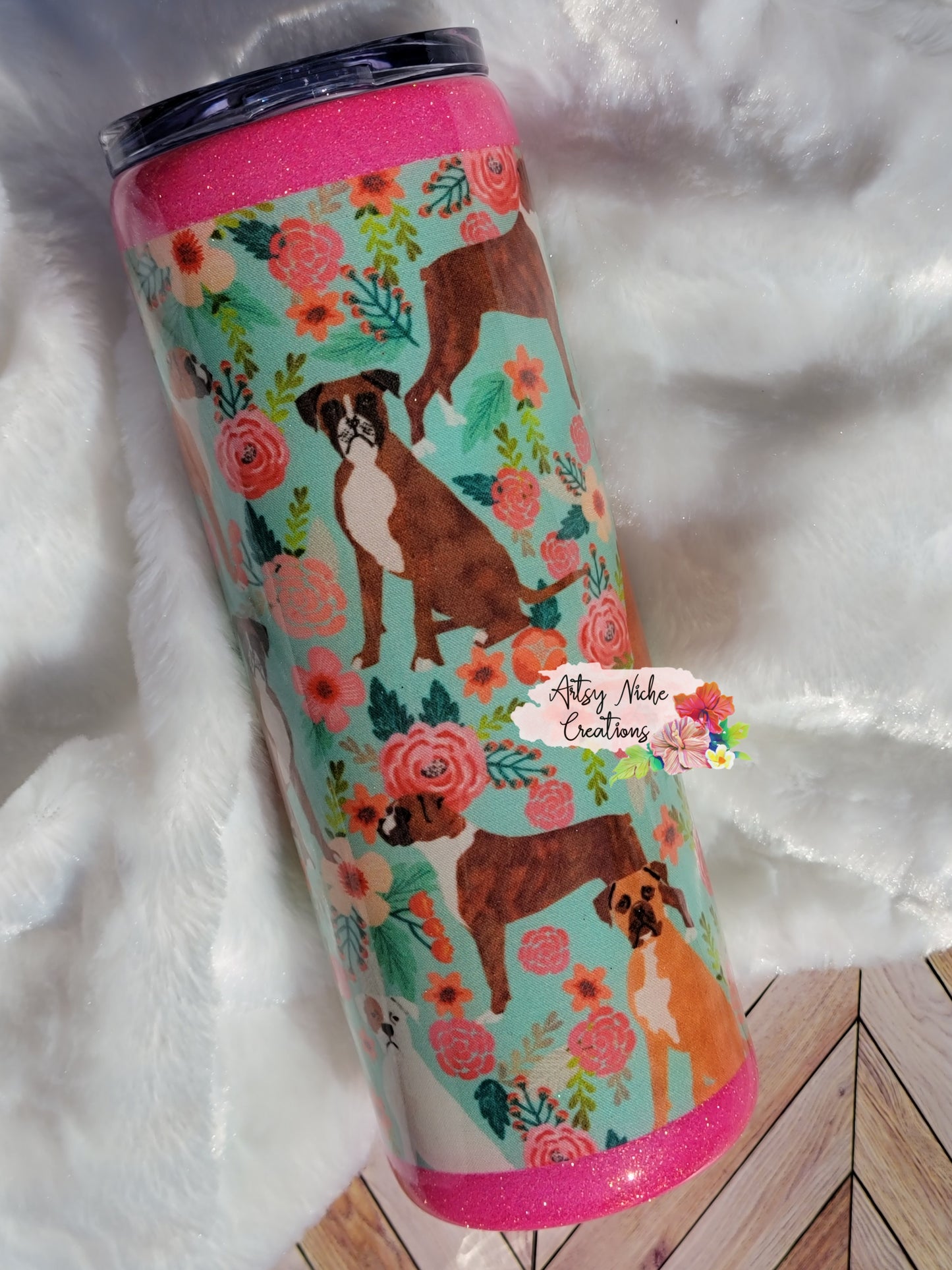 20 oz Boxer Dog Flower Print Epoxy Tumbler