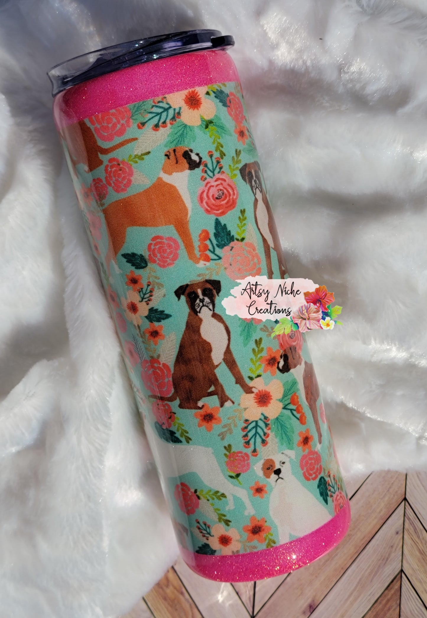 20 oz Boxer Dog Flower Print Epoxy Tumbler