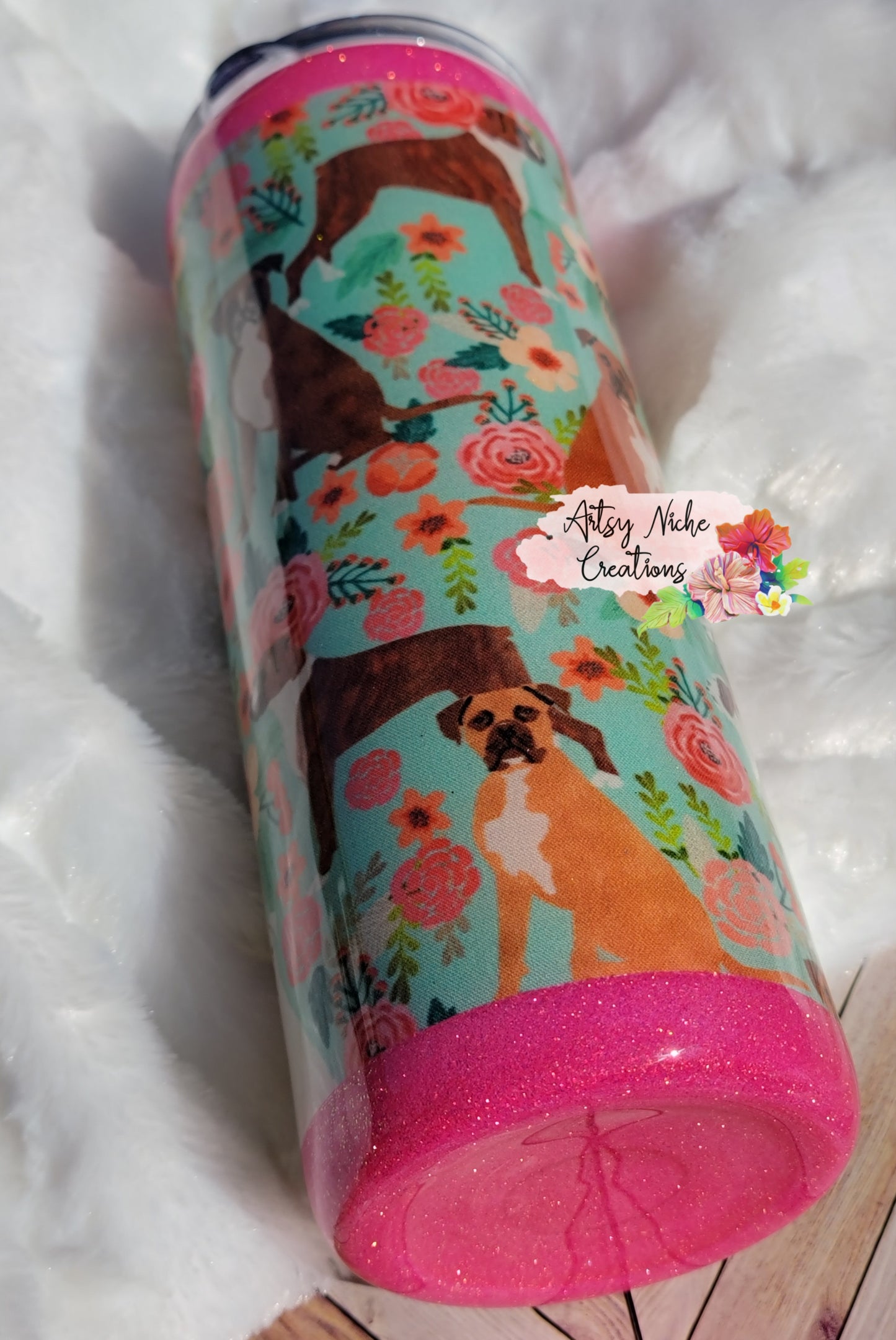 20 oz Boxer Dog Flower Print Epoxy Tumbler