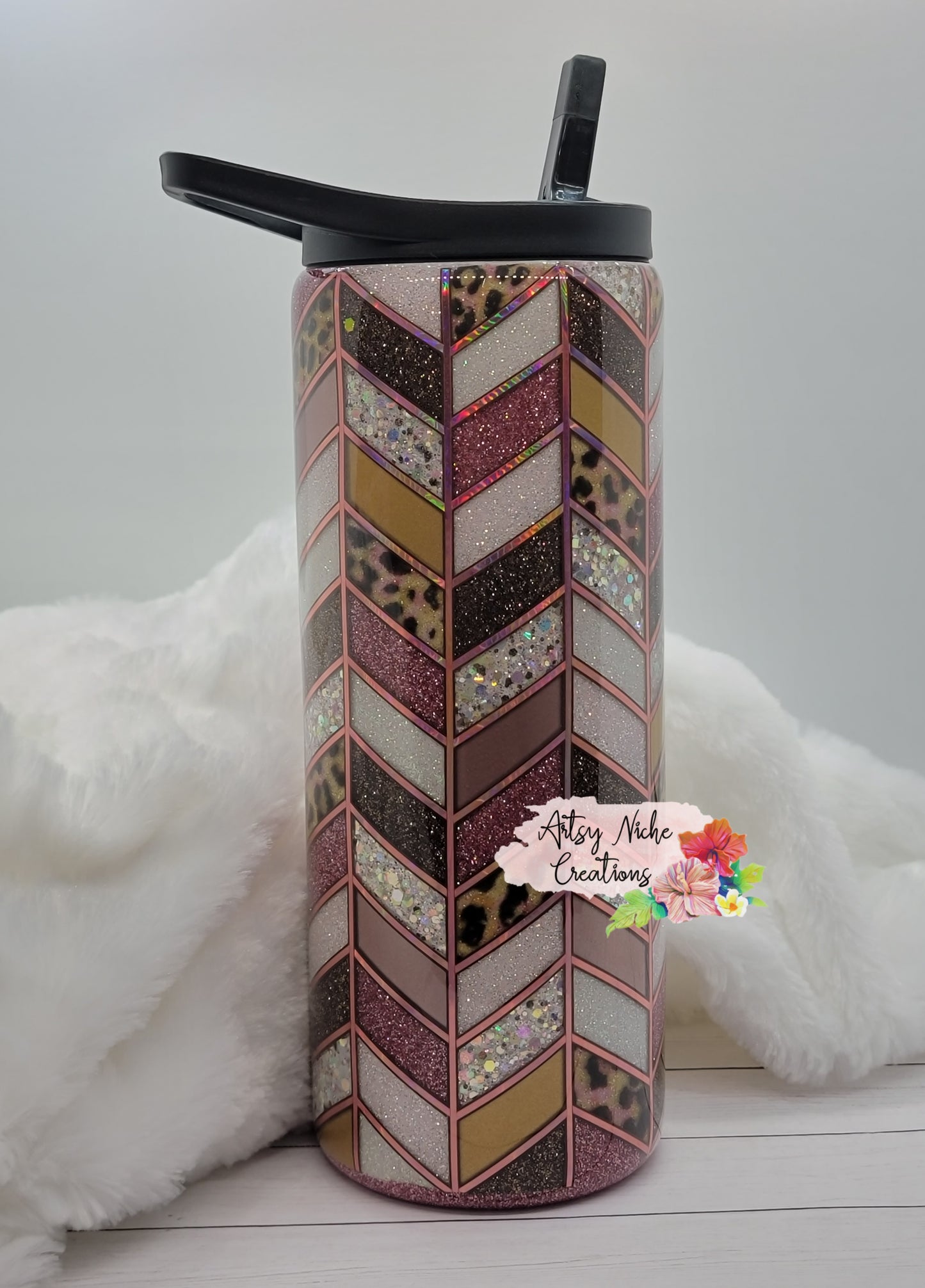 25 oz Pink Leopard Print Tangram Epoxy Tumbler