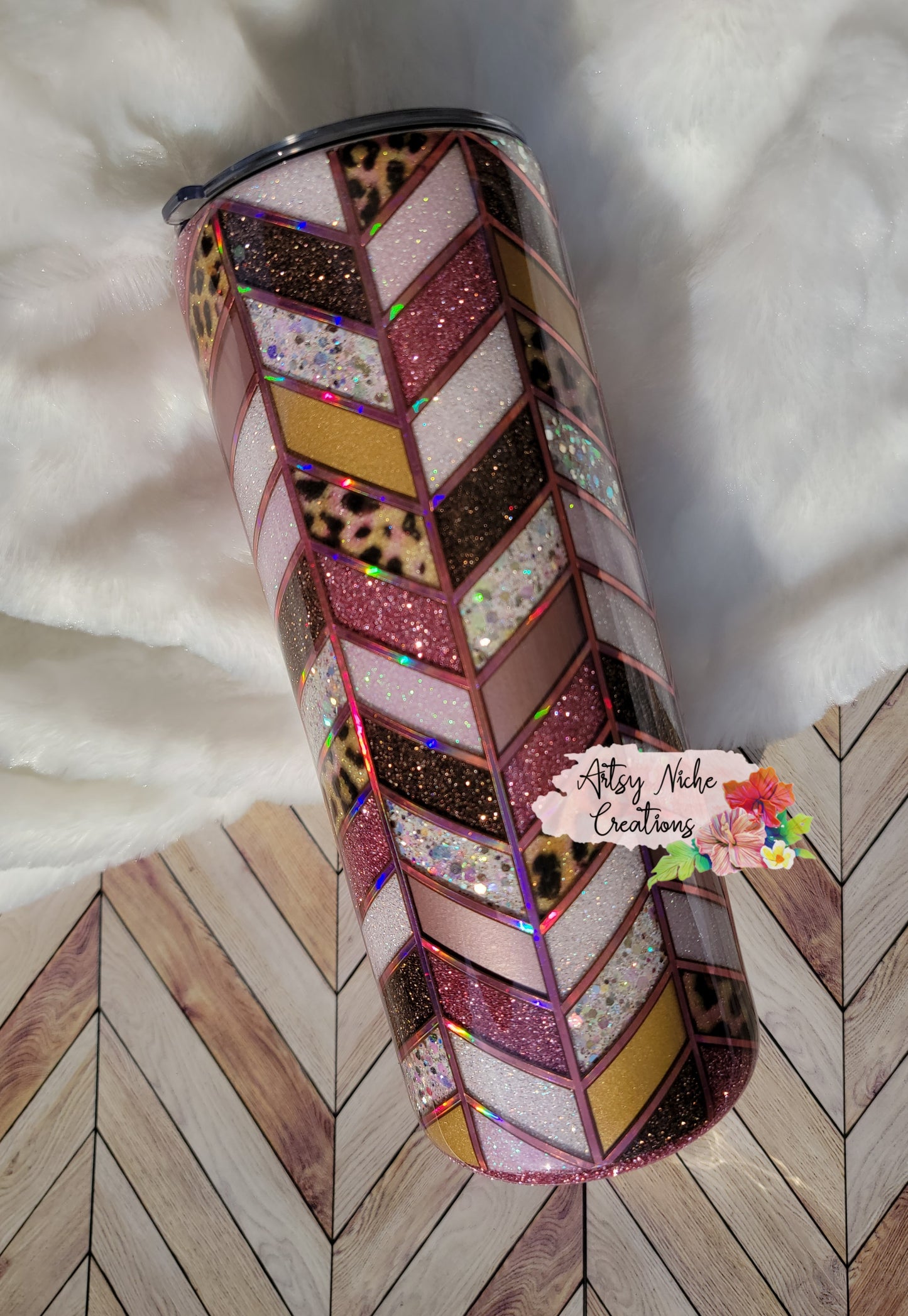 25 oz Pink Leopard Print Tangram Epoxy Tumbler