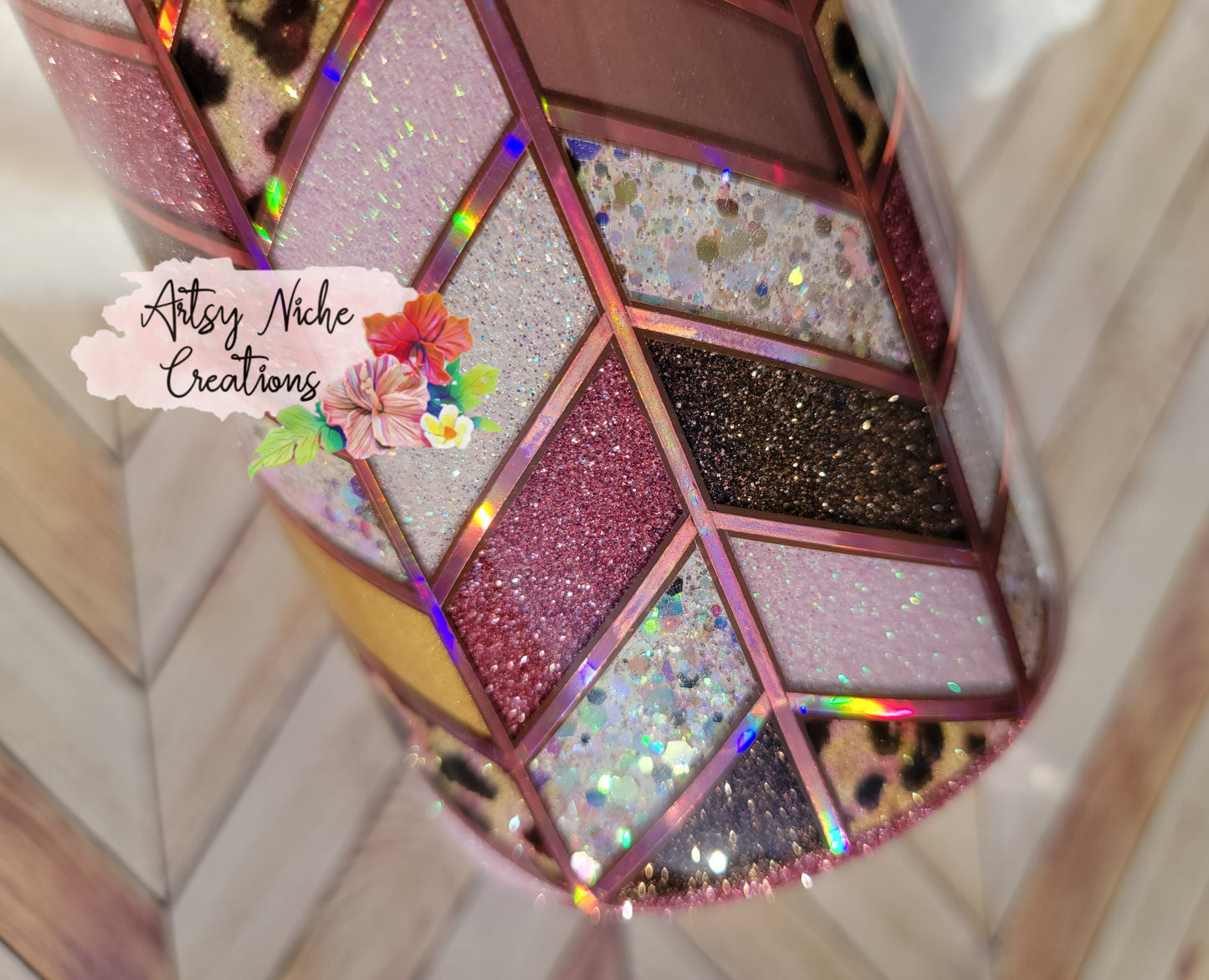 25 oz Pink Leopard Print Tangram Epoxy Tumbler