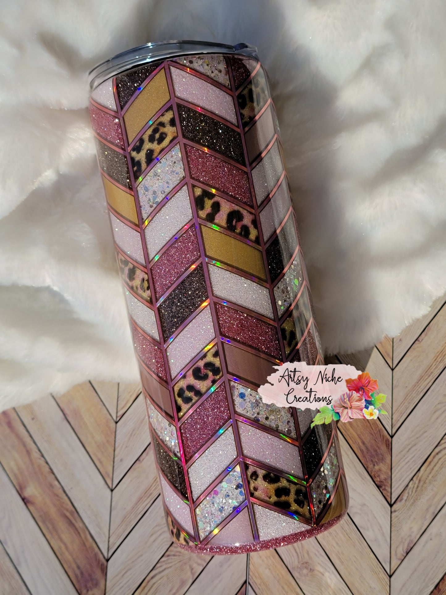 25 oz Pink Leopard Print Tangram Epoxy Tumbler