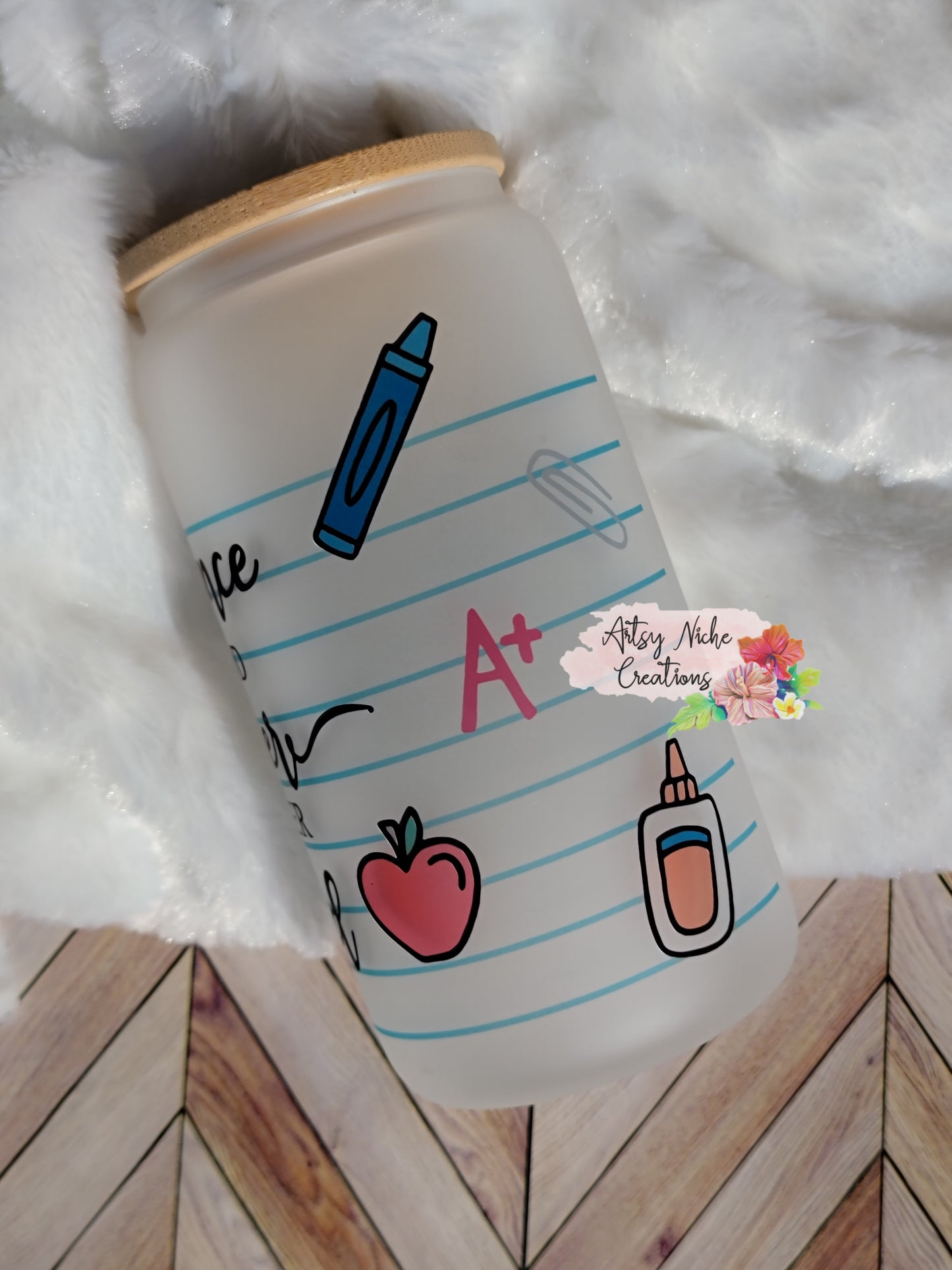 Lined Paper Teacher Influence 16oz Frosted Glass Can