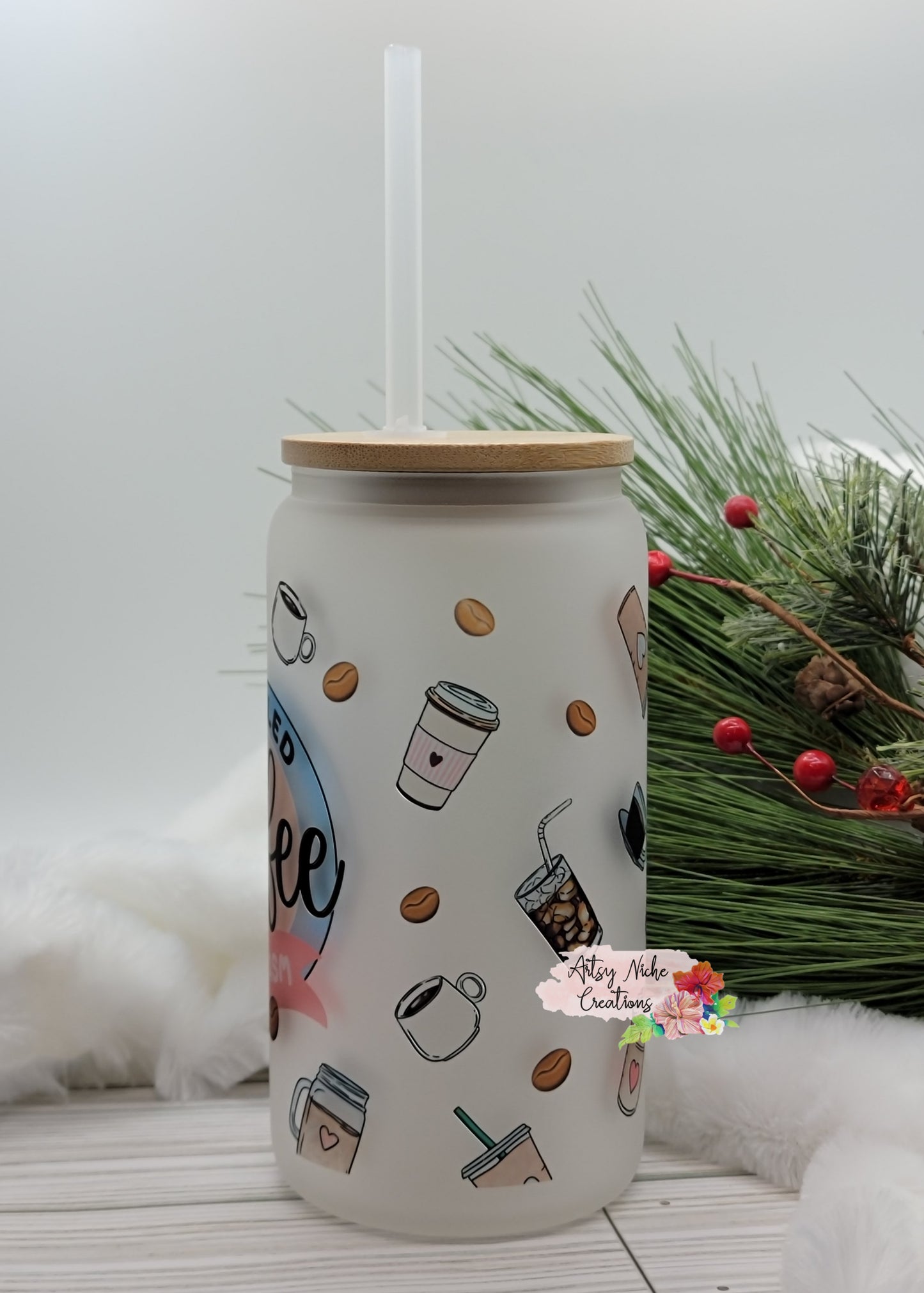 Fueled by Coffee and Sarcasm 16oz Frosted Glass Can Set